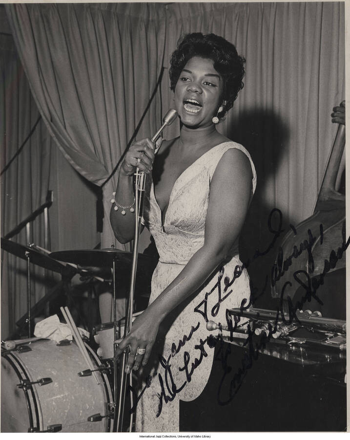 10 x 8 inch signed photograph; Ernestine Anderson. The photograph is dedicated to Jane and Leonard Feather