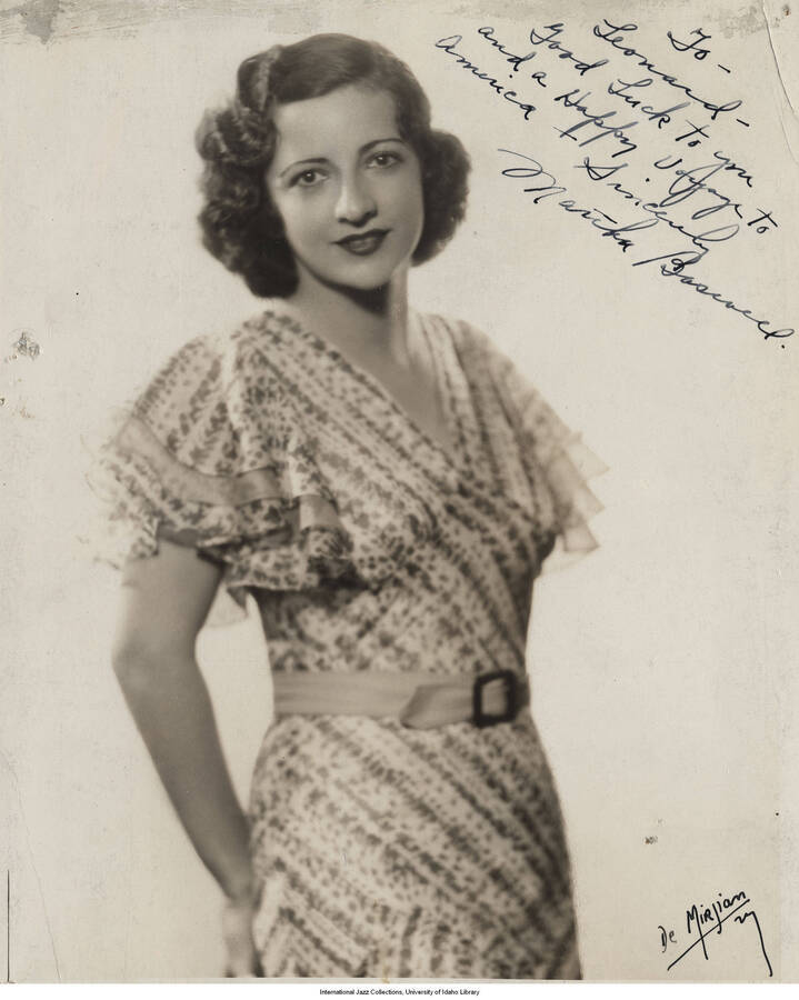 10 x 8 inch signed photograph; Martha Boswell. The photograph is dedicated to Leonard Feather