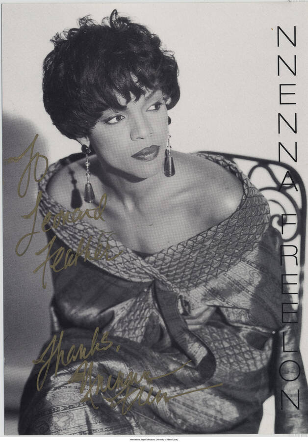 7 x 5 inch signed photograph; Nnenna Freelon. The photograph is dedicated to Leonard Feather