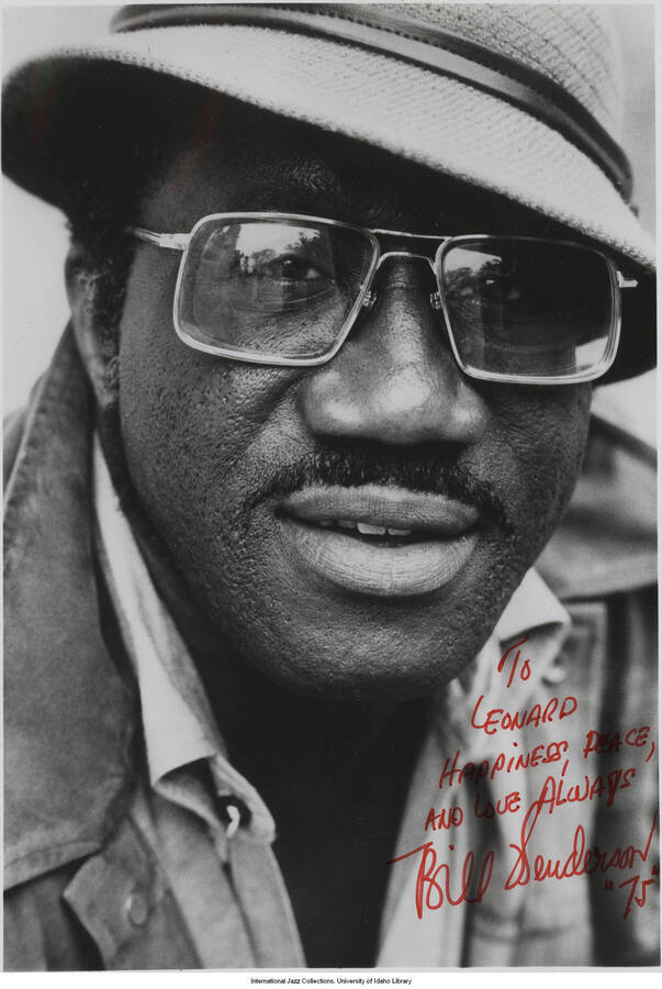 10 x 8 inch signed photograph; Bill Henderson. The photograph is dedicated to Leonard Feather, dated 1975
