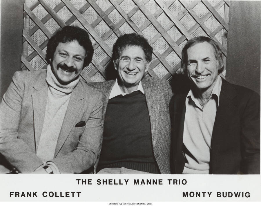 8 x 10 inch photograph; The Shelly Manne Trio: Frank Collett, Shelly Manne, Monty Budwig