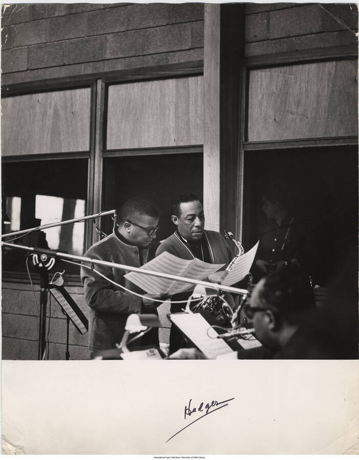 14 x 11 inch photograph; Johnny Hodges and Billy Strayhorn