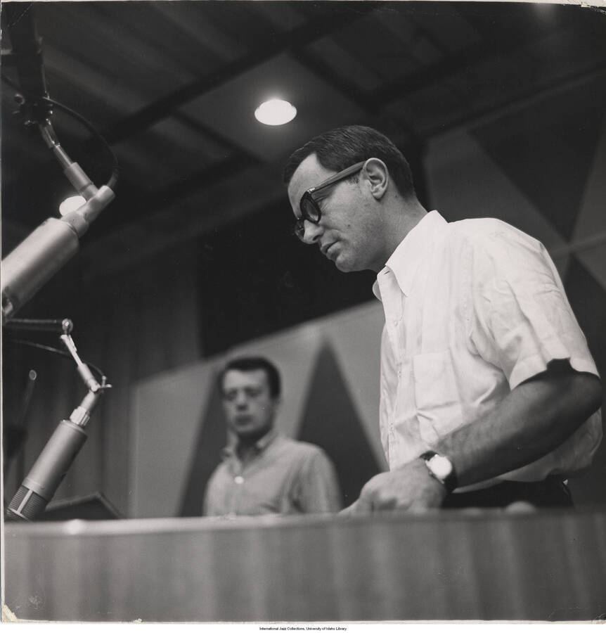11 x 11 inch photograph; Cal Tjader playing the vibraphone