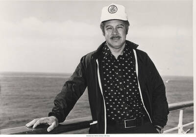 5 x 7 inch photograph; Kenny Burrell on board the ship