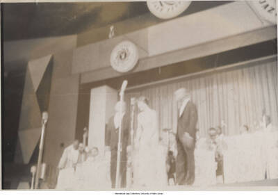 3 1/2 x 5 inch photograph; unidentified musicians. [Playboy Jazz Festival?]