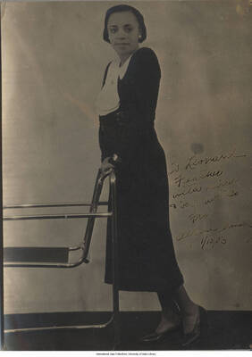 9 1/4 x 6 3/4 inch signed photograph; Alpha Armstrong. The photograph is dedicated to Leonard Feather, dated 1933-01-13