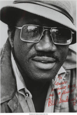10 x 8 inch signed photograph; Bill Henderson. The photograph is dedicated to Leonard Feather, dated 1975
