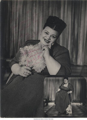 9 1/2 x 7 inch signed photograph; June Richmond. The photograph is dedicated to Leonard Feather, dated 1951-06-30, Stockholm, Sweden