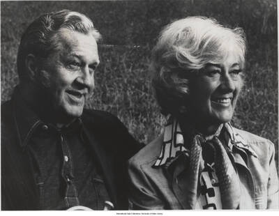 8 x 10 inch photograph; Jimmy and Marian McPartland. Handwritten on the back of the photograph: Jimmy and Marian McPartland. Nice. Summer 1975