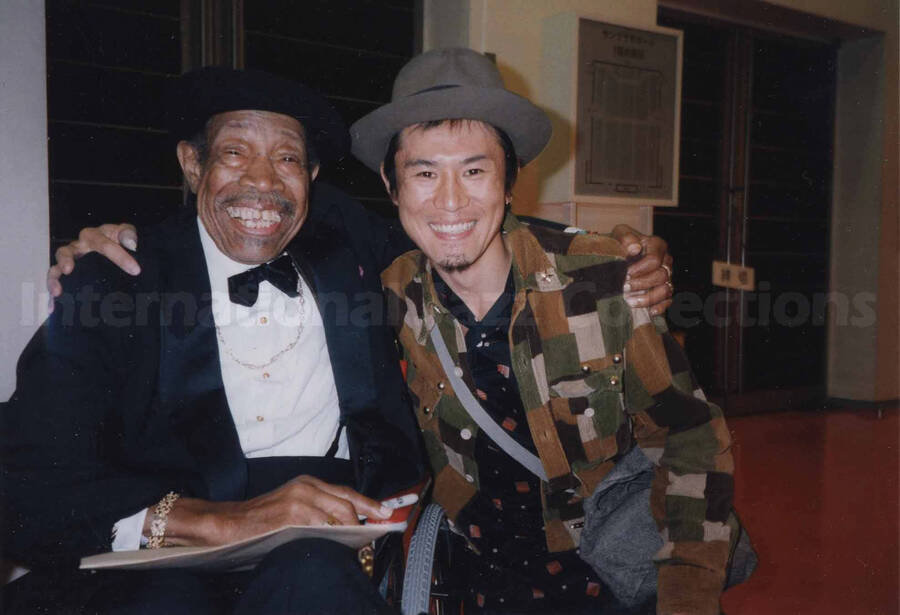 Al Grey posing with Yoshikazu ToJo at Nakano Sunplaza, Tokyo