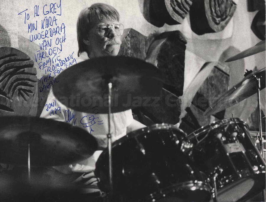 Unidentified drummer. Signed photograph.