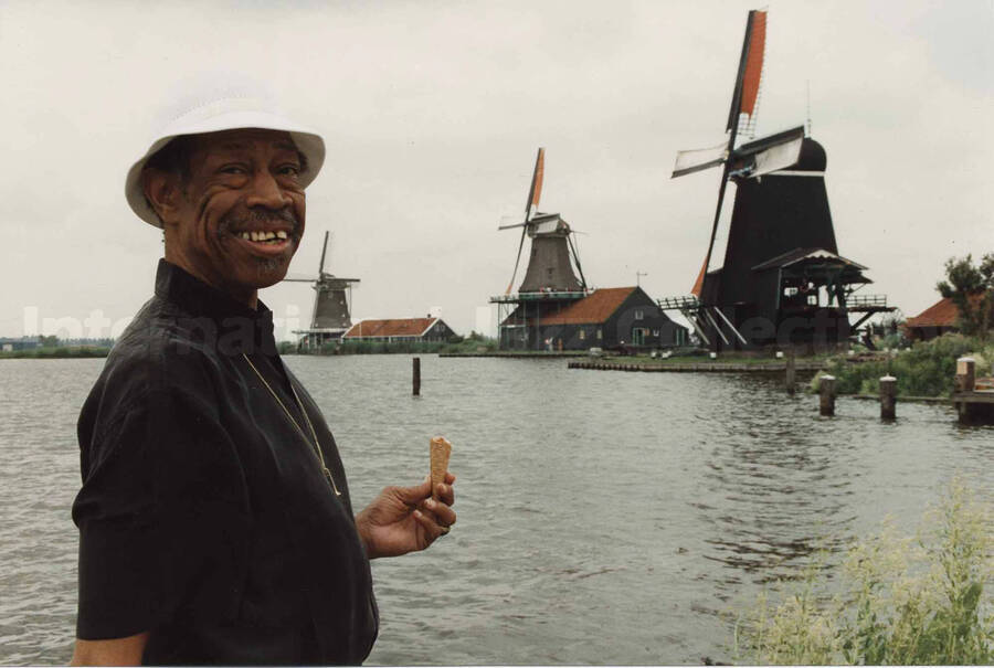 Al Grey. A label on the back of the photograph reads: Sunday 1991-08-11. 65th Anniversary Michiel de Ruyter (Mike);  The Zaanse Schans/The Netherlands