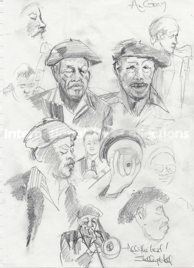 Twelve sketches of Al Grey and unidentified musicians, by Shelly H[?]