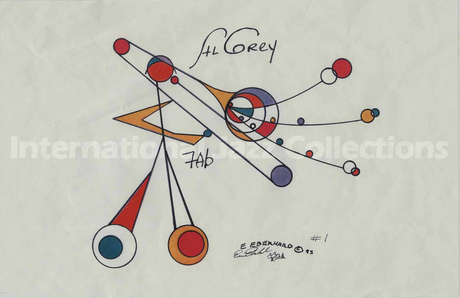 A trombonist, by E. Eberhard. The drawing is on a white mat, under glass, within a 16 1/2 x 20 inch frame