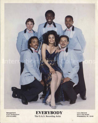 Group composed of one woman and five men. The title reads: Everybody, the G. A. S. Recording Artist