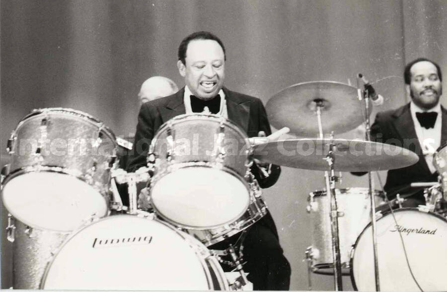 3 1/2 x 5 inch photograph. Lionel Hampton playing the drums