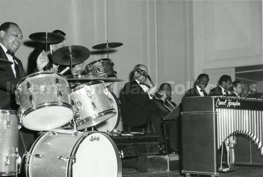 5 x 7 inch photograp. Lionel Hampton playing the drums