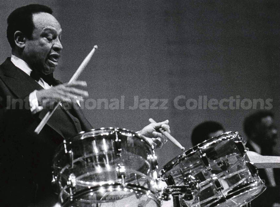 5 x 7 inch photograph. Lionel Hampton playing the drums