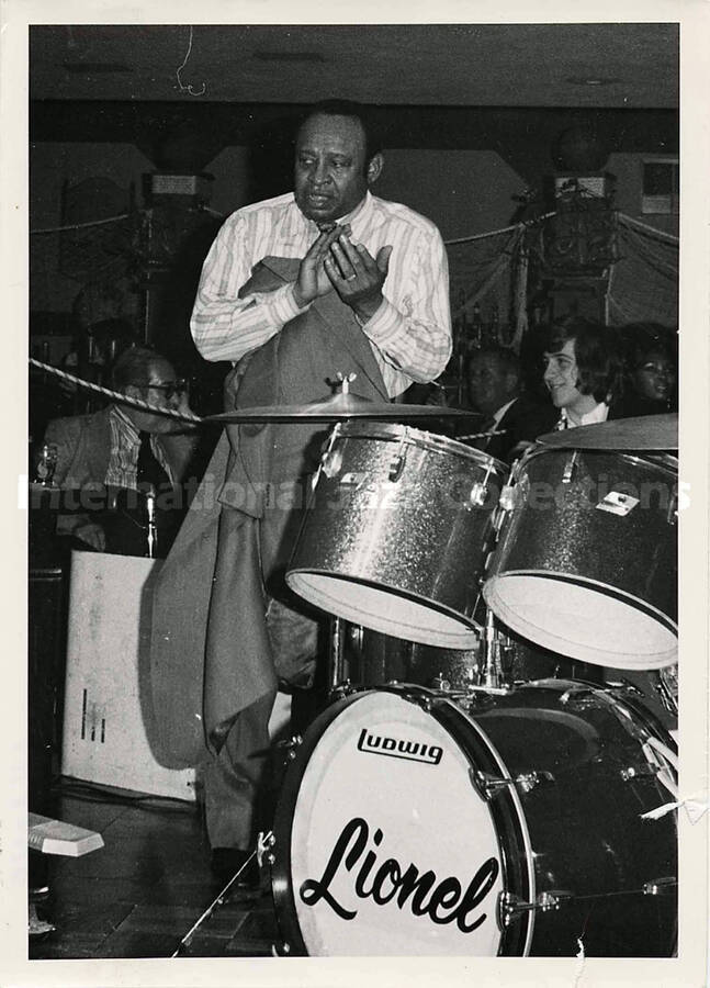 7 x 5 inch photograph. Lionel Hampton by the drums
