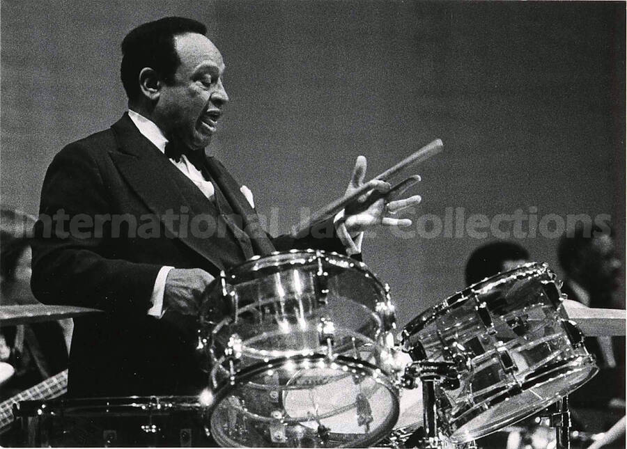 5 x 7 inch photograph. Lionel Hampton playing the drums