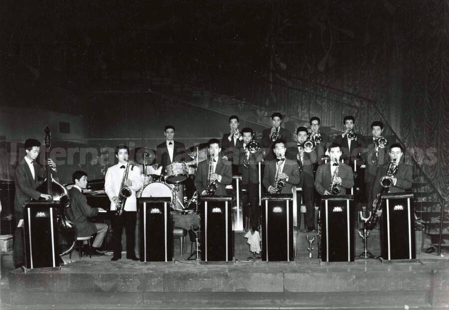 4 1/2 x 6 1/2 inch photograph. New Pacific Orchestra.  This photograph is dedicated to Lionel Hampton