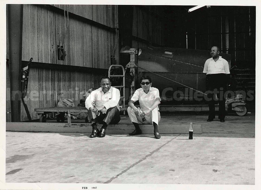 4 3/4 x 6 1/2 inch photograph. Lionel Hampton with unidentified man. The name K. Watanabe on the back of the photograph is crossed out and in its place is written: Mr. Guitar Player