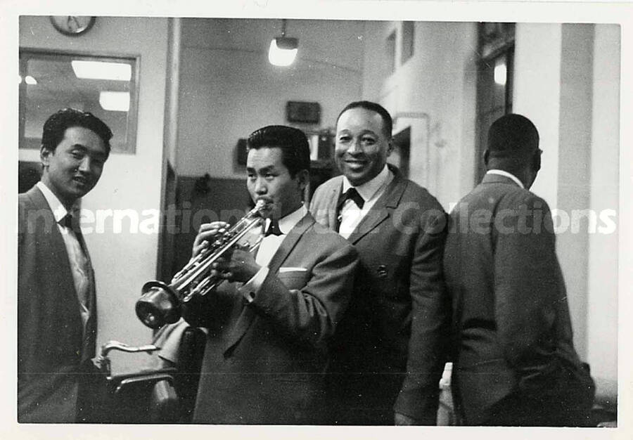 3 1/2 x 5 inch photograph. Unidentified musicians [in Japan?]