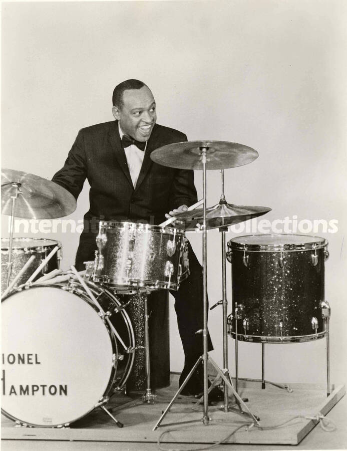 10 x 8 inch photograph. Lionel Hampton on drums