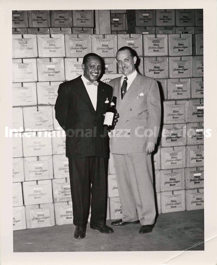 10 x 8 inch photograph. Lionel Hampton at the Altes Brewery. Handwritten on the back of the photograph: Arthur Wible, Altes vice-president and Lionel