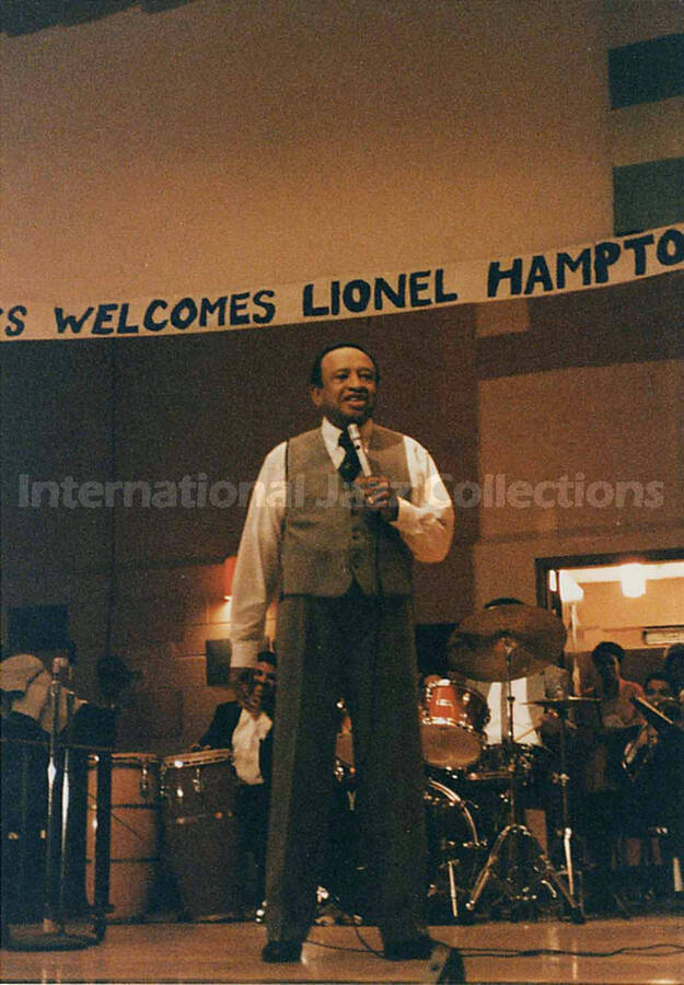 5 x 3 1/2 inch photograph. Lionel Hampton at the Frederick Douglass Creative Arts Center, in New York