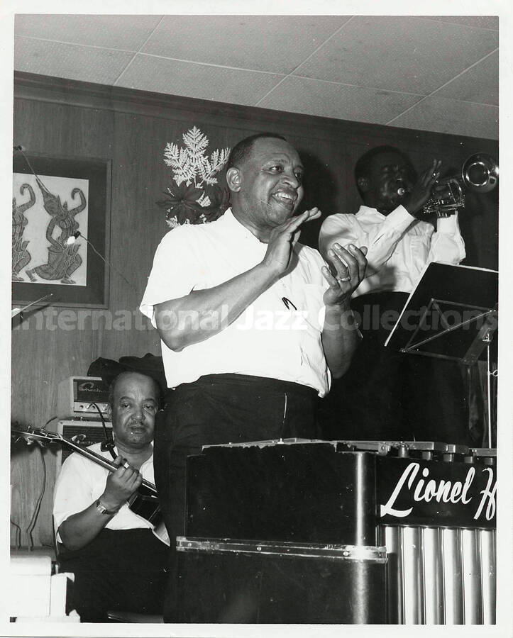 10 x 8 inch photograph. Lionel Hampton at the vibraphone [at an U.S. Air Force base abroad?]