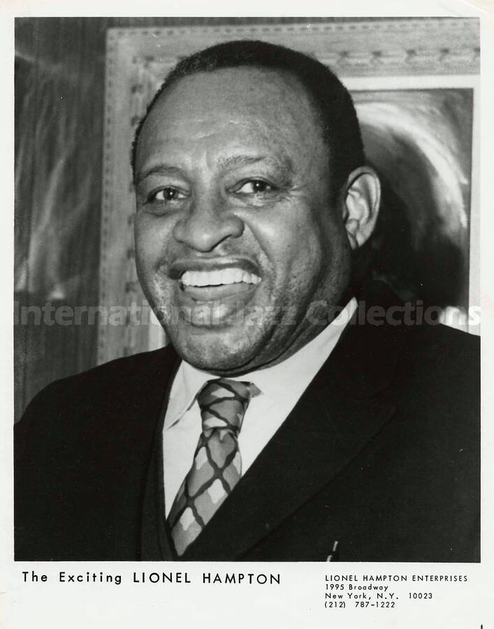 10 x 8 inch promotional photograph. Lionel Hampton. Inscribed at the bottom of the photograph: The Exciting Lionel Hampton