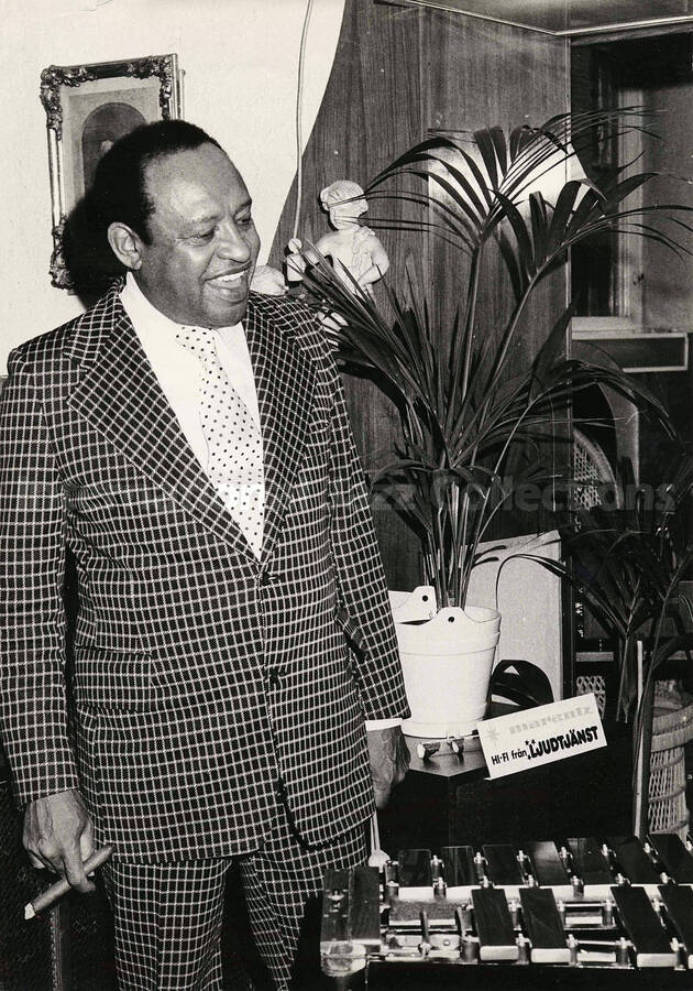 12 x 8 1/2 inch photograph. Lionel Hampton at the Castle Hotel, in Sweden