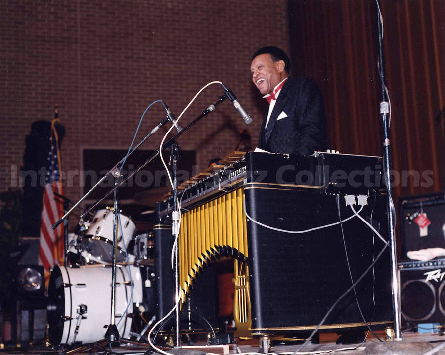 8 x 10 inch photograph. Lionel Hampton performing at the 18th Annual Tri-State Jazz Festival, at Morningside College, Sioux City, IA