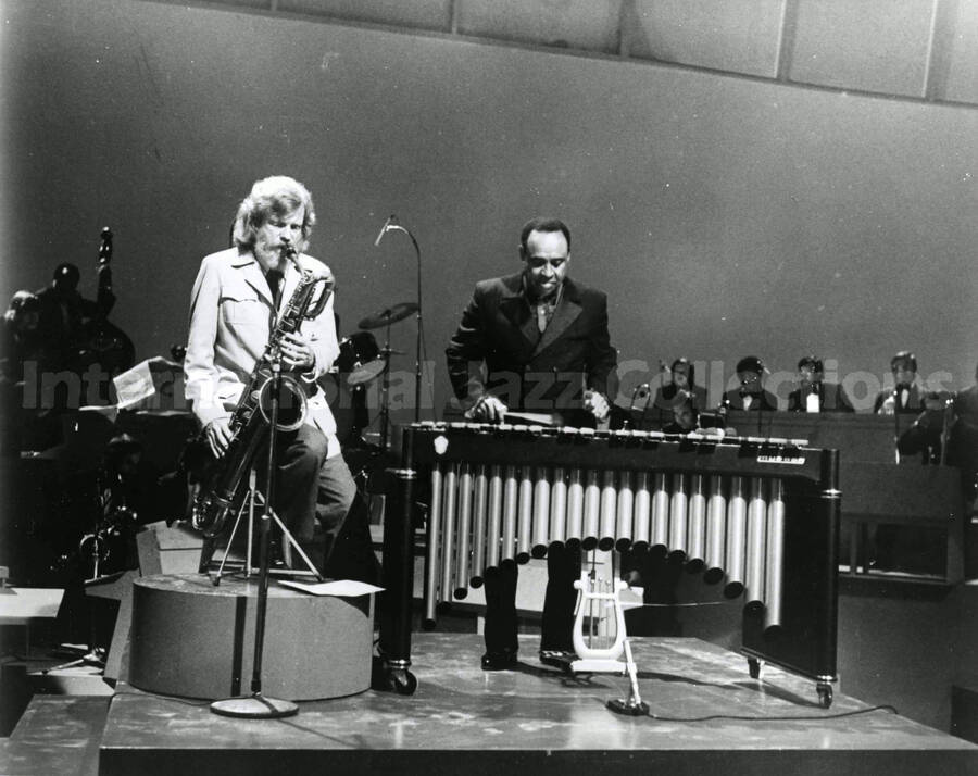 8 x 10 inch photograph. Lionel Hampton performing with Gerry Mulligan