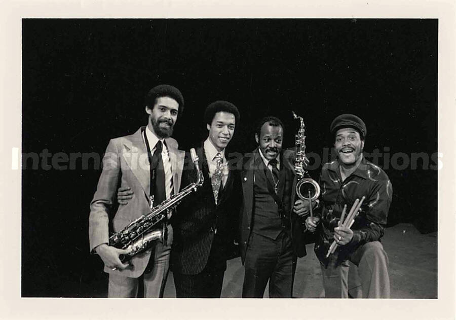 3 1/2 x 5 inch photograph. Unidentified musicians of Lionel Hampton's orchestra. This is a photograph by American jazz double bassist and photographer Milt Hinton