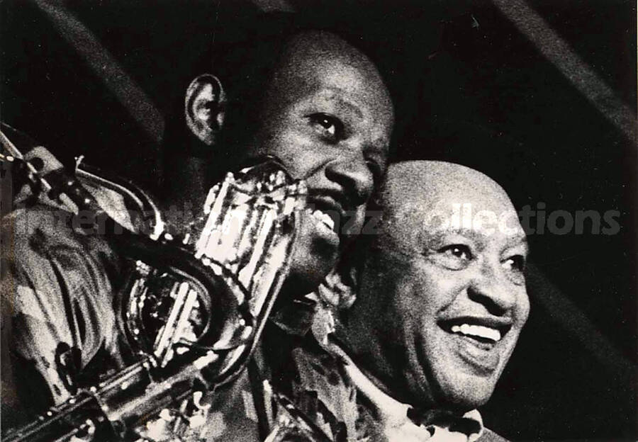 3 1/2 x 5 inch photograph. Lionel Hampton with unidentified saxophonist in Bordeaux [France]