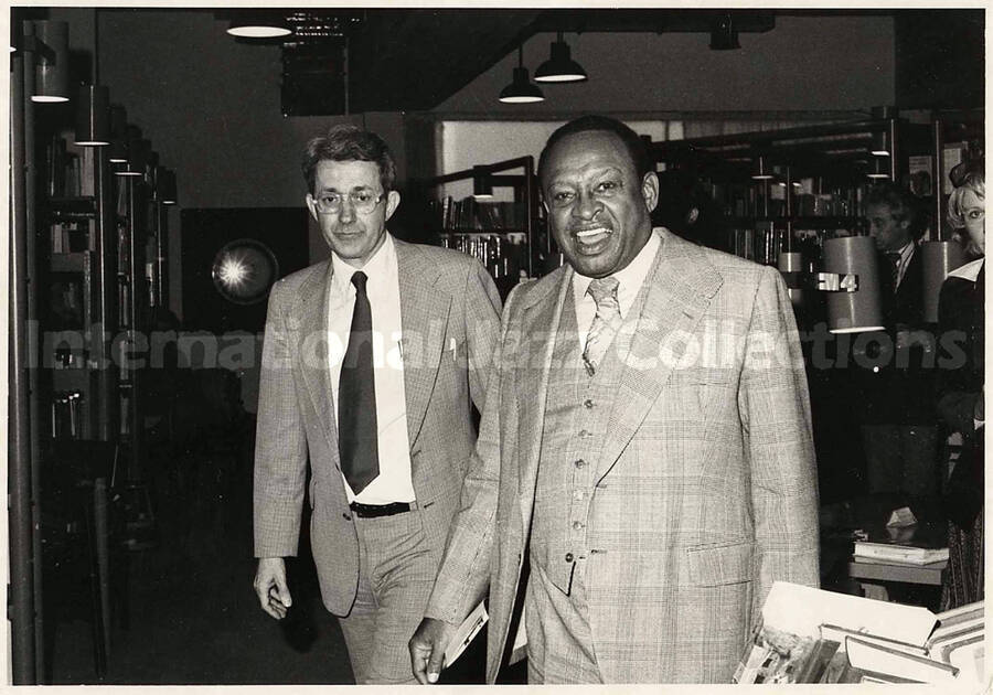 5 x 7 inch photograph. Lionel Hampton with Robert B. Sandin, Information Officer. Montevideo [Uruguay]