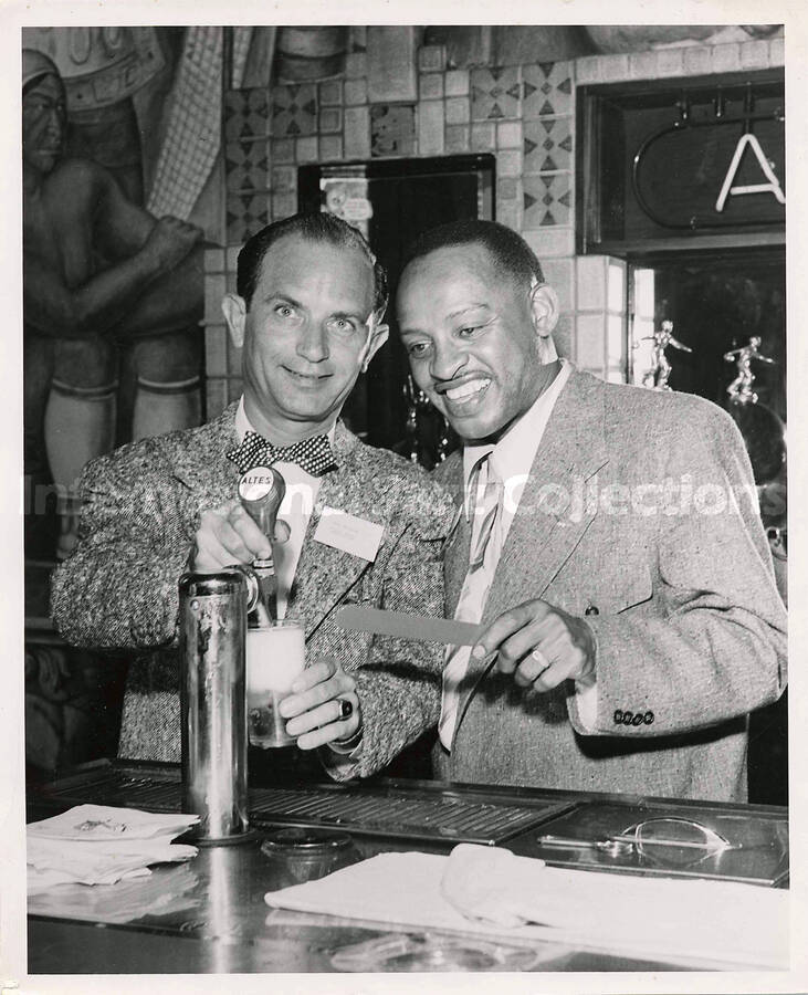 10 x 8 inch photograph. Lionel Hampton at the tap room of the Altes Brewery, in Logan Heights, San Diego, CA