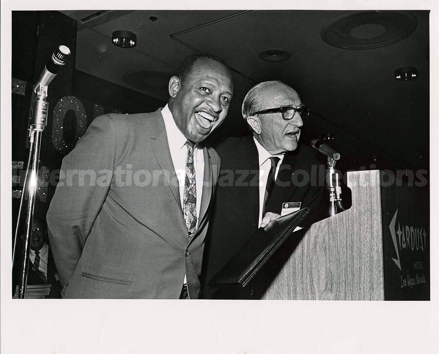 8 x 10 inch photograph. Lionel Hampton with Herman Kenin, at the American Federation of Musicians Convention, at the Stardust Hotel, in Las Vegas, NV