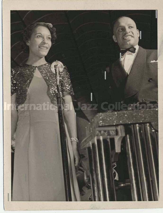 5 x 4 inch photograph. Lionel Hampton with Evelyn Williams [Mrs. Marshal] Royal, at the Palomar Ballroom