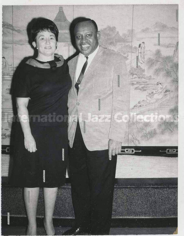 4 x 3 1/4 inch photograph. Lionel Hampton with unidentified woman