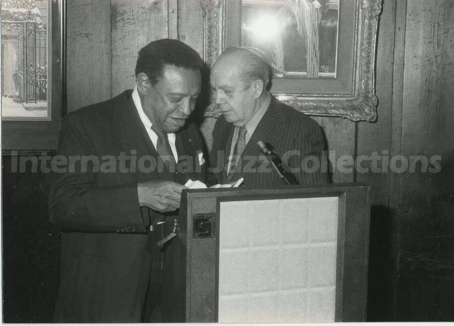 3 1/2 x 5 inch photograph. Lionel Hampton with unidentified man