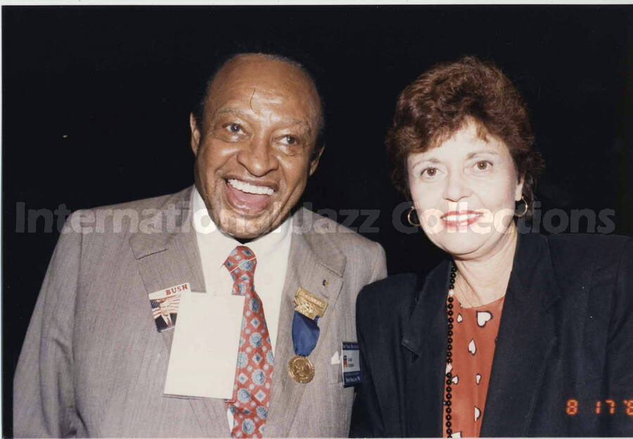 4 x 6 inch photograph. Lionel Hampton with New York State Senator Tarky Lombardi, Jr.'s wife Marianne, on the occasion of the Republican National Convention, in New Orleans, LA