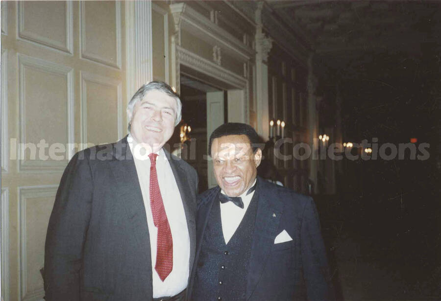 4 x 6 inch photograph. Lionel Hampton with unidentified man