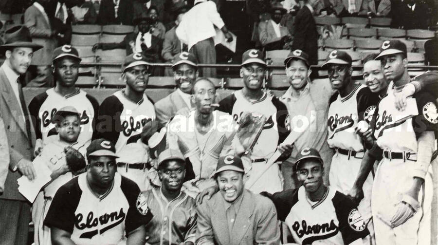 8 x 10 inch photograph. Lionel Hampton poses with the Indianapolis Clowns