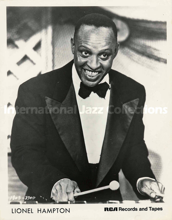 10 x 8 inch promotional photograph. Lionel Hampton at the vibraphone