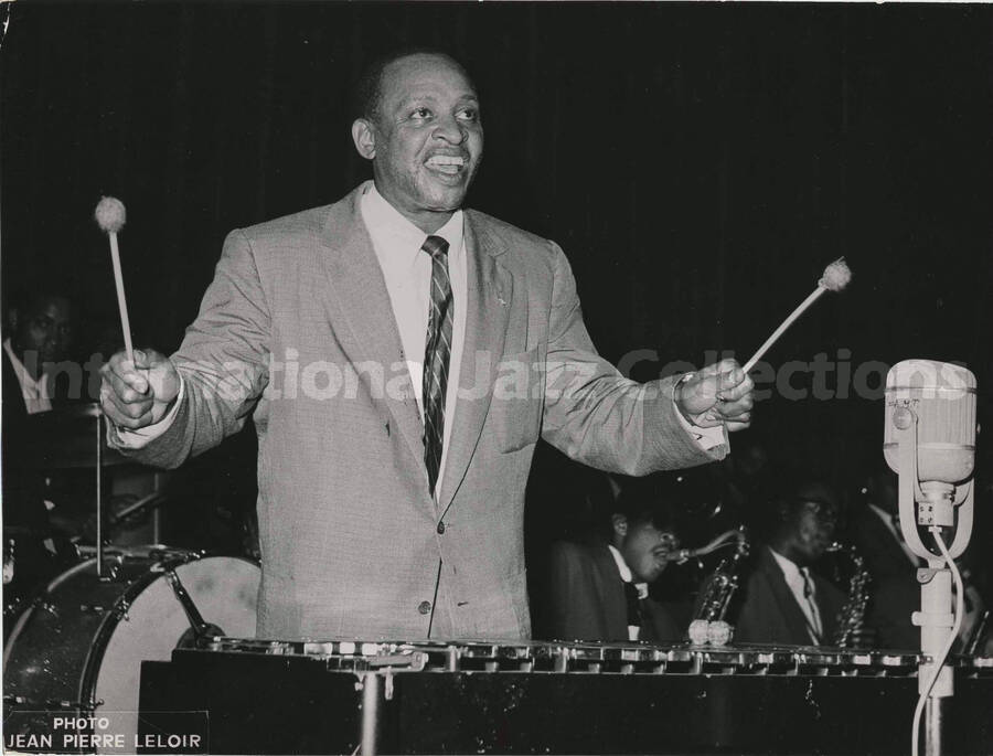 7 x 9 1/2 inch photograph. Lionel Hampton playing the vibraphone