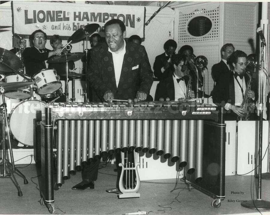 8 x 10 inch photograph. Lionel Hampton and his big band [at Disneyland?]