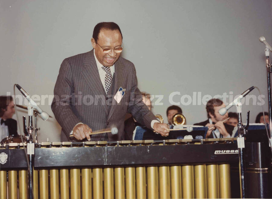 8 x 10 inch photograph. Lionel Hampton playing the vibraphone